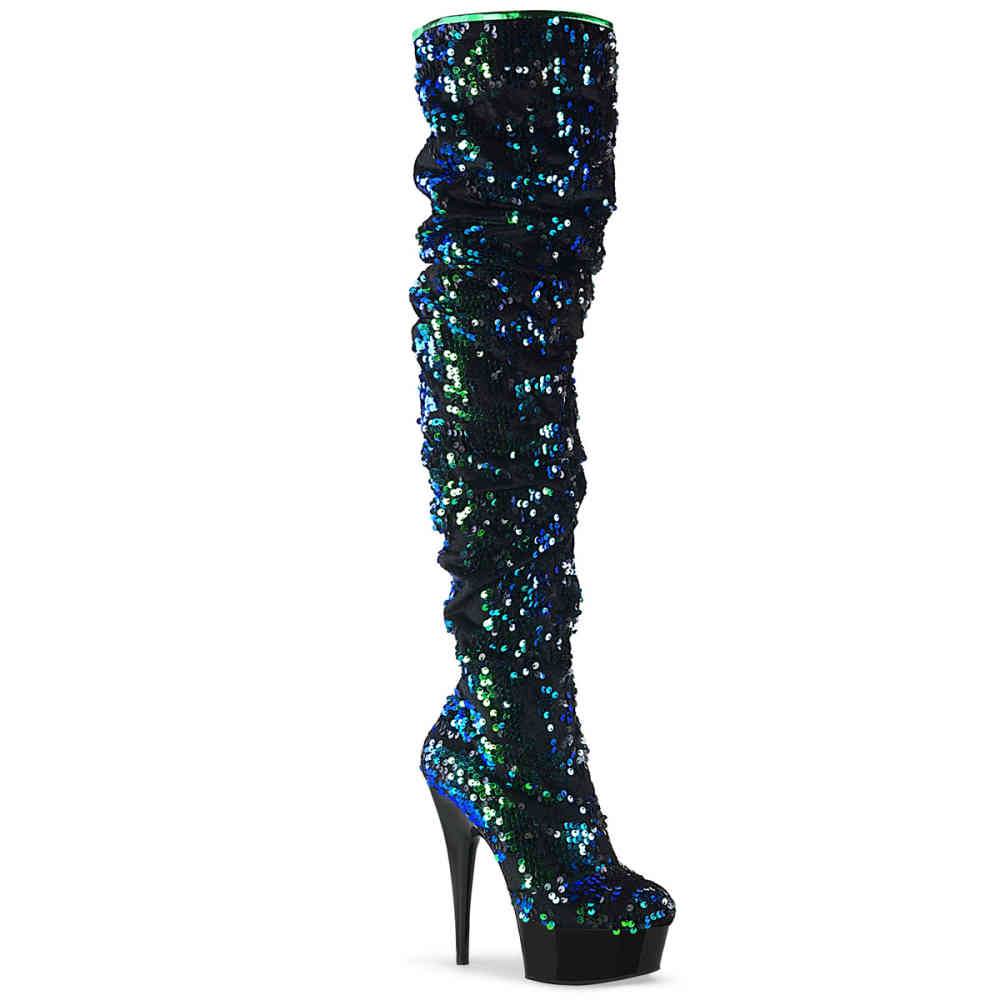 Pleaser - DELIGHT3004 Bottes cuissardes à plateforme - Vert/Noir Product image